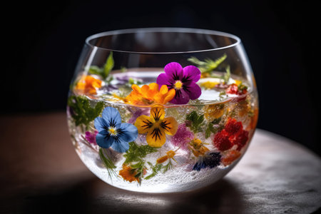 Colorful Nitrogenfrozen Gin And Tonic With Edible Flowers Micromolecular Cookingの素材