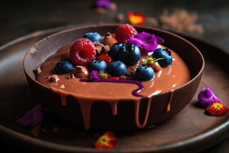 Colorful Nitrogenfrozen Chocolate Mousse With Hazelnut Drizzle Micromolecular Cookingの素材