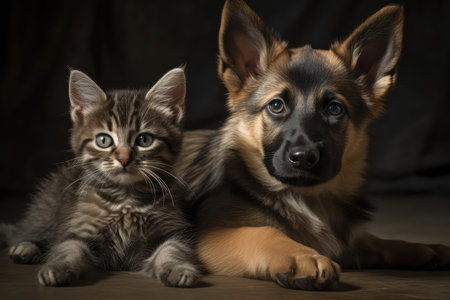 Cautious Puppy And Curious Kitten Rest Comfortablyの素材