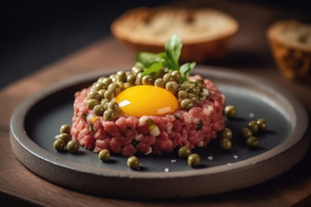 Beautiful Steak Tartare With Capers And Quail Egg Haute Cuisineの素材