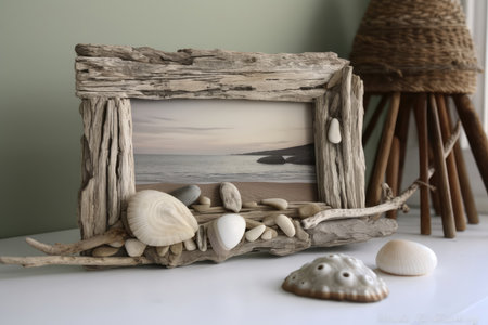 Coastal Driftwood Frame With Beachy Charm On White Backgroundの素材