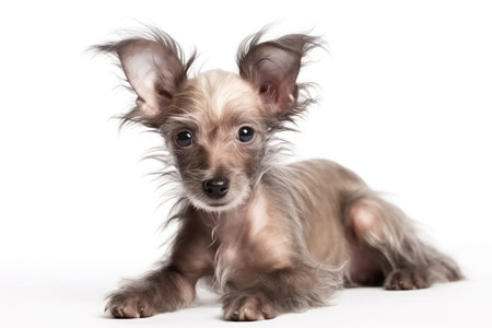 Chinese Crested Dog Puppy On White Background, Full Bodyの素材