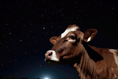Cow Gazing At The Stars In The Lunar Skyの素材