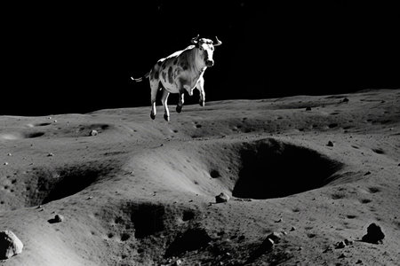 Cow Jumping Over Crater On The Moonの素材