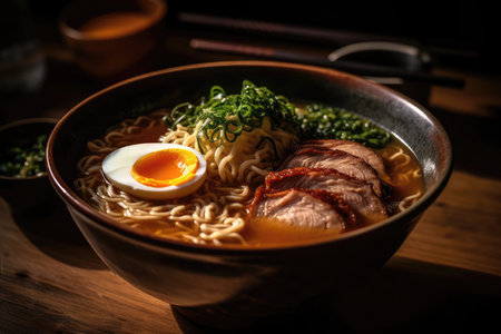 Piping Hot Bowl Of Ramen With Egg And Porkの素材