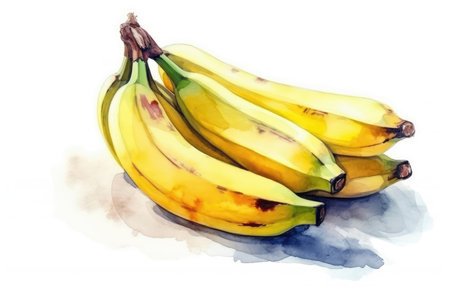 Beautiful Watercolor Drawing Banana On A White Background, Minimalist Styleの素材