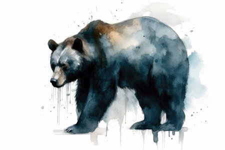 Beautiful Watercolor Drawing Black Bear On A White Background, Minimalist Styleの素材