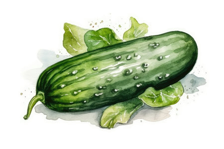 Beautiful Watercolor Drawing Cucumber On A White Background, Minimalist Styleの素材