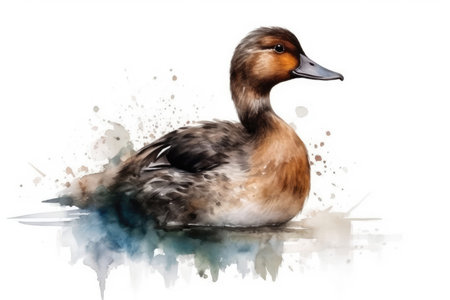 Beautiful Watercolor Drawing Duck On A White Background, Minimalist Styleの素材