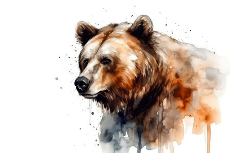Beautiful Watercolor Drawing Grizzly Bear On A White Background, Minimalist Styleの素材