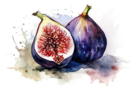 Beautiful Watercolor Drawing Fig On A White Background, Minimalist Styleの素材