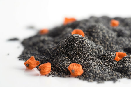 Handful Poppy Seeds On White Backgroundの素材