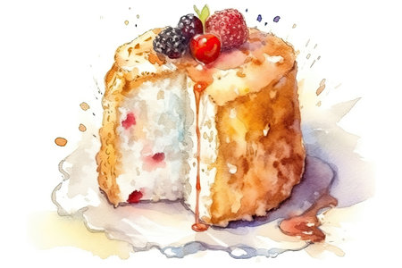 Watercolor Drawing Angel Food Cake On White Backgroundの素材