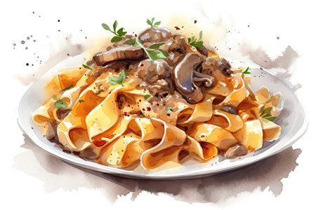 Watercolor Drawing Beef Stroganoff On White Backgroundの素材