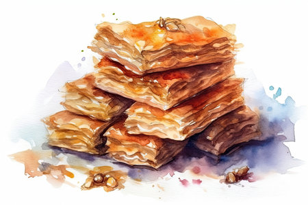 Watercolor Drawing Baklava On White Backgroundの素材