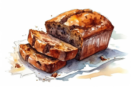 Watercolor Drawing Banana Bread On White Backgroundの素材