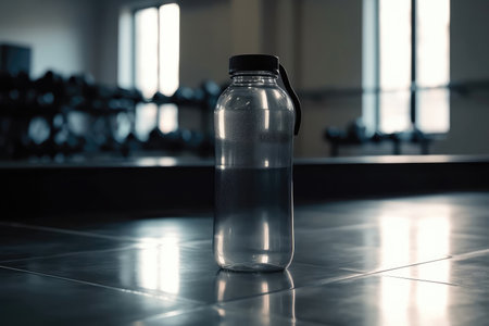 Sports Water Bottle Against The Background Of Fitness Roomの素材