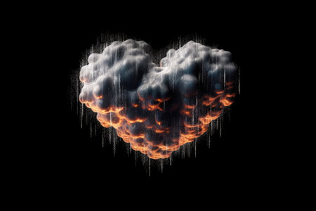 Cloudy Heart Sign On Black Backgroundの素材