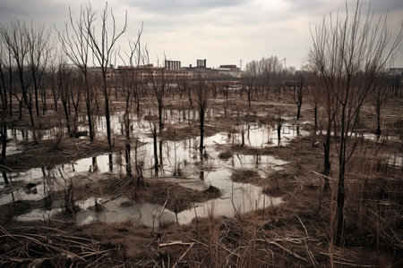 Dead Trees And Toxic Waste In An Industrial Wastelandの素材