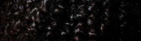 Black Curly Hair Background. Panoramic Bannerの素材