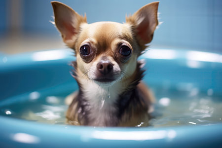 Chihuahua Relaxing In Hydrotherapy Poolの素材