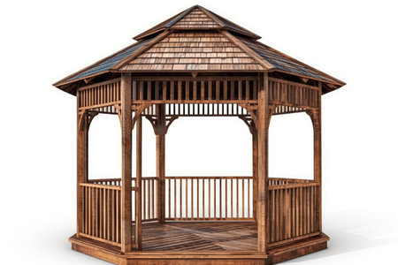 Gazebo Wooden On White Backgroundの素材