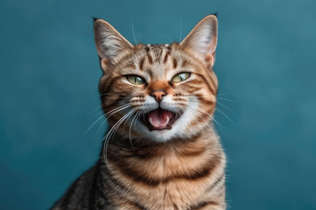 Very Happy Cheerful Cat Exotic On Light Blue Backgroundの素材