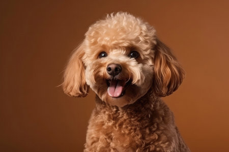 Very Happy Cheerful Dog Poodle On Light Brown Backgroundの素材