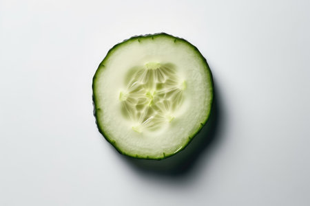 One Cucumber Slice On White Background, Top Viewの素材