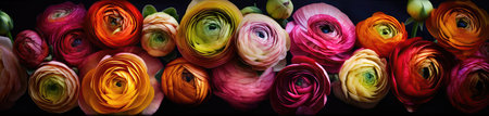 Beautiful Background Of Ranunculus. Panoramic bannerの素材