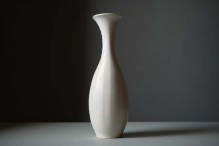 Tall, Flared Ceramic Vase With Glossy White Glaze On White Backgroundの素材