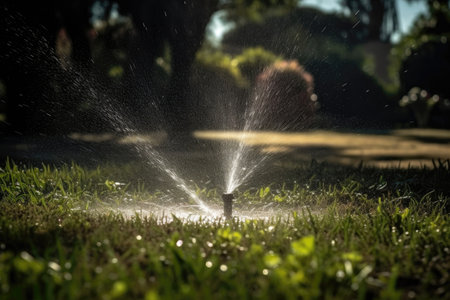 Water Sprayer Being Used To Water Lawnの素材