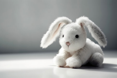 White Bunny Plush Toy On White Background, In The Style Of Minimalist Photography And Soft Texturesの素材