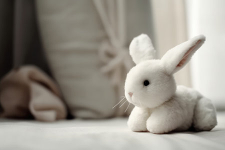 White Bunny Plush Toy On White Background, In The Style Of Minimalist Photography And Soft Texturesの素材