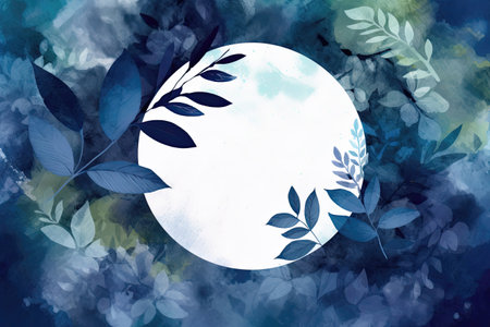 Indigo Circle Framed By Leaves With Floral Backgroundの素材