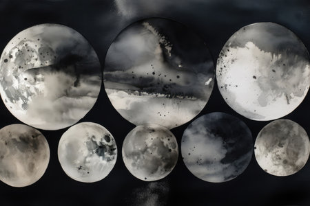 Moon Phases Painting On Black Backgroundの素材