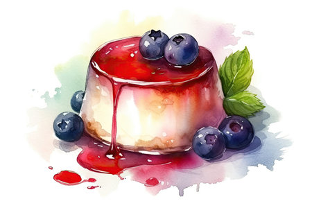 Watercolor Drawing Panna Cotta On White Backgroundの素材