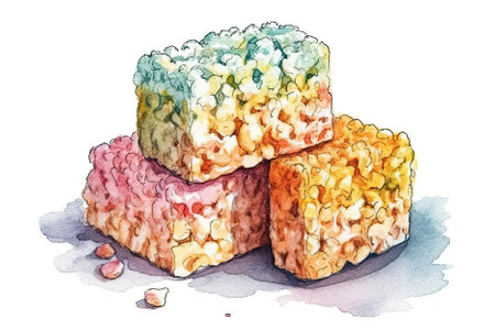 Watercolor Drawing Rice Krispie Treats On White Backgroundの素材