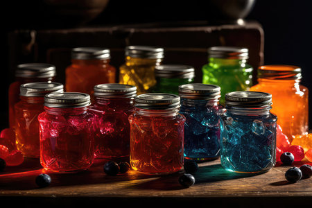 Jar Filled With Vibrant Jelly In Various Flavorsの素材
