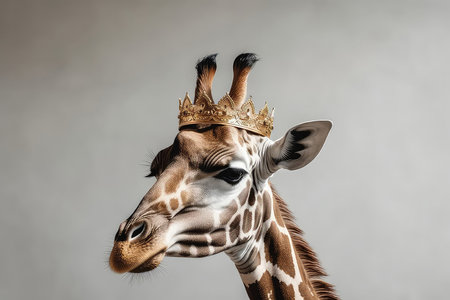 Beautiful Giraffe In Gold Crown On White Backgroundの素材