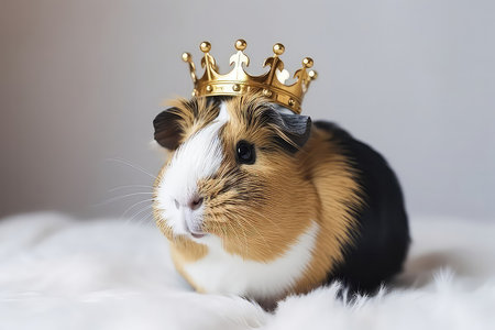 Beautiful Guinepig In Gold Crown On White Backgroundの素材