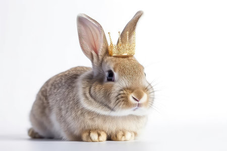 Beautiful Rabbit In Gold Crown On White Backgroundの素材