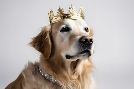 Beautiful Dog In Gold Crown On White Backgroundの素材