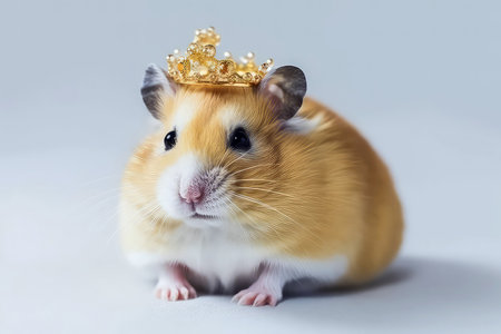 Beautiful Hamster In Gold Crown On White Backgroundの素材