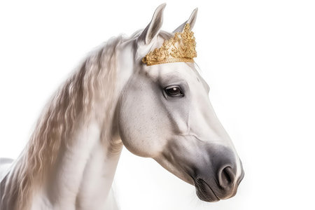 Beautiful Arabian Horse In Gold Crown On White Backgroundの素材