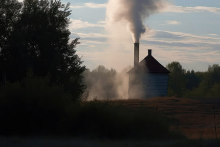 Thin Wisps Of Smoke Rise Lazily From Countryside Chimneyの素材