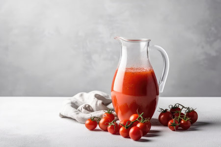 Tomato Smoothie In Pitcher, Minimalist Style, On White Backgroundの素材