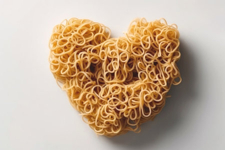 Noodles Laid Out In Shape Of Heart On White Background, Top Viewの素材