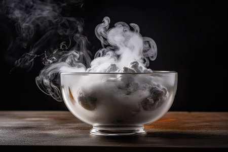 Vapor Rising From Bowl As Nitrogen Ice Cream Is Servedの素材