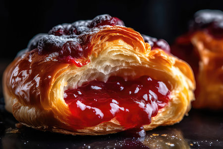 Closeup Of Jellyfilled Pastry Oozing Outの素材